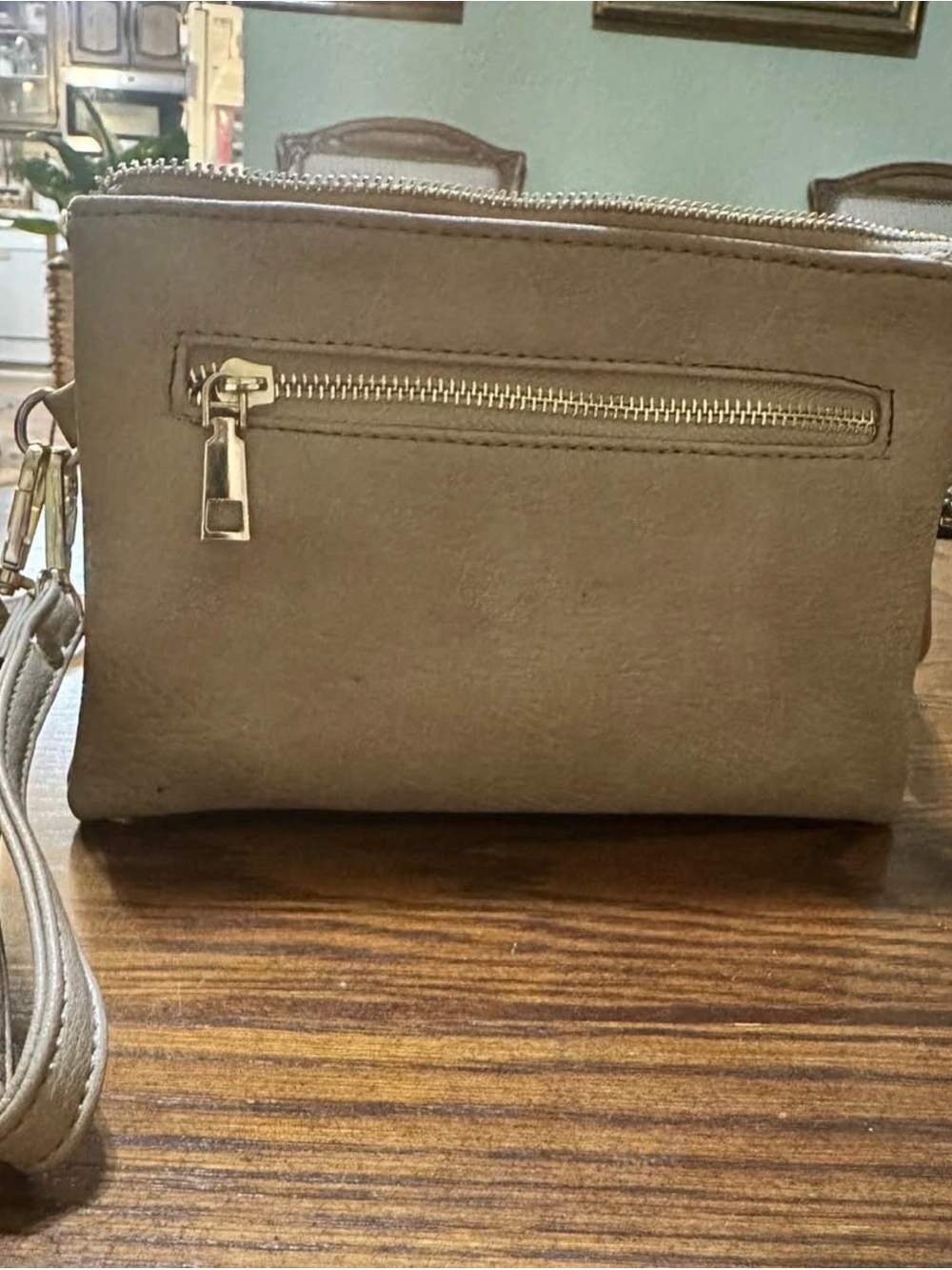 Taupe Crossbody Shoulder Bag with Front Zip Pocket